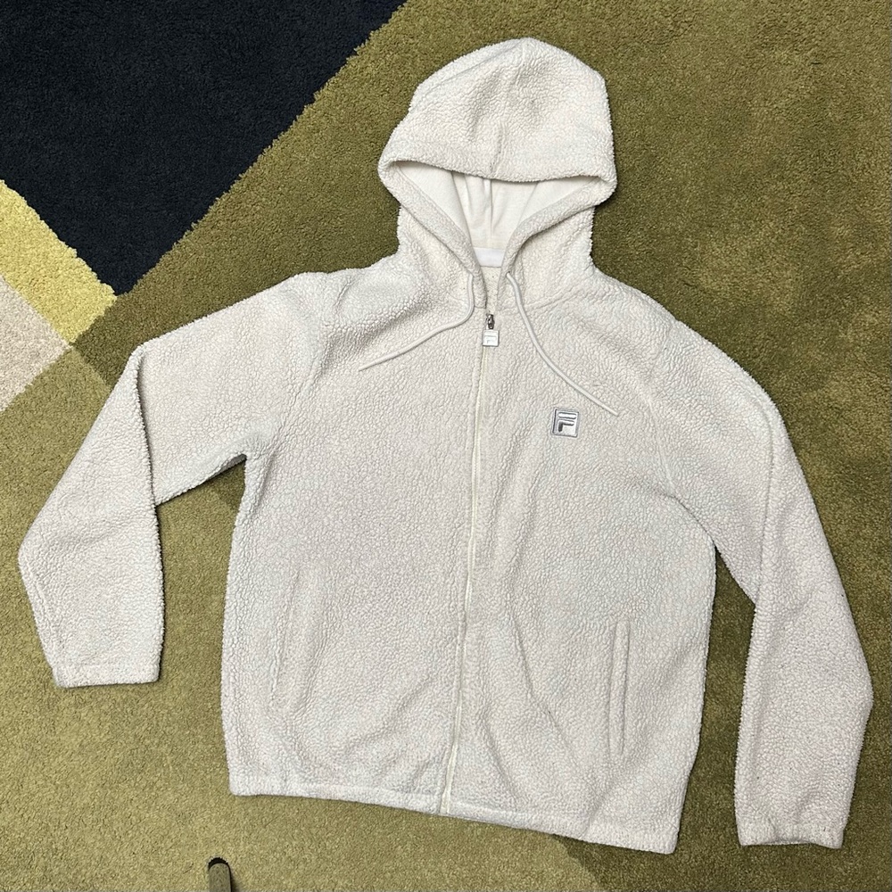 Fila Cream Sherpa Zip Up Jacket With Hood